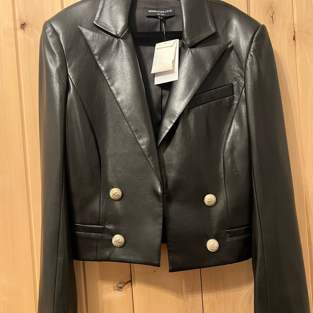 Generation love faux Leather Black Blazer nwt size xs